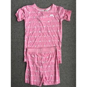 Miozing Kids Pink Bamboo Love Heart Pajama Set Short Sleeve Shorts Size 3-4Y